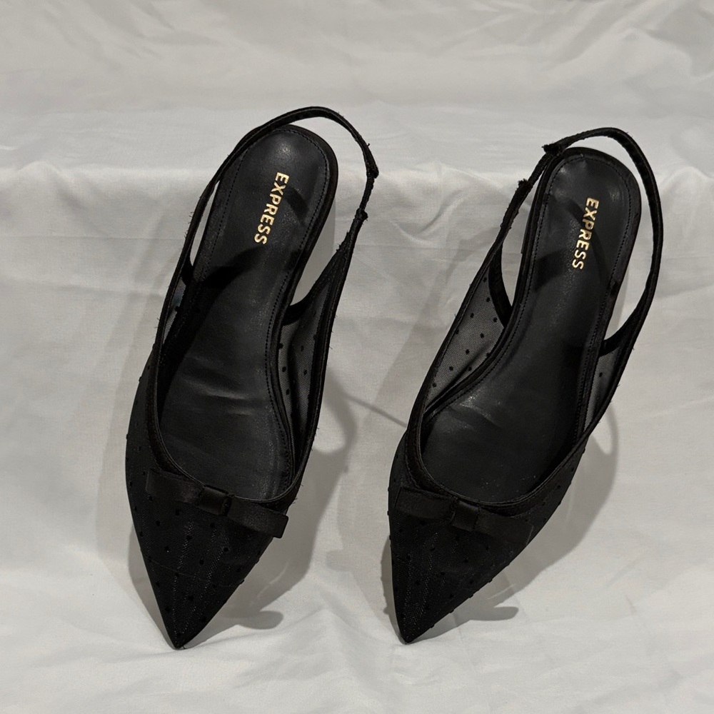 Express Black Pointed Slingback Flats - Picture 3 of 6